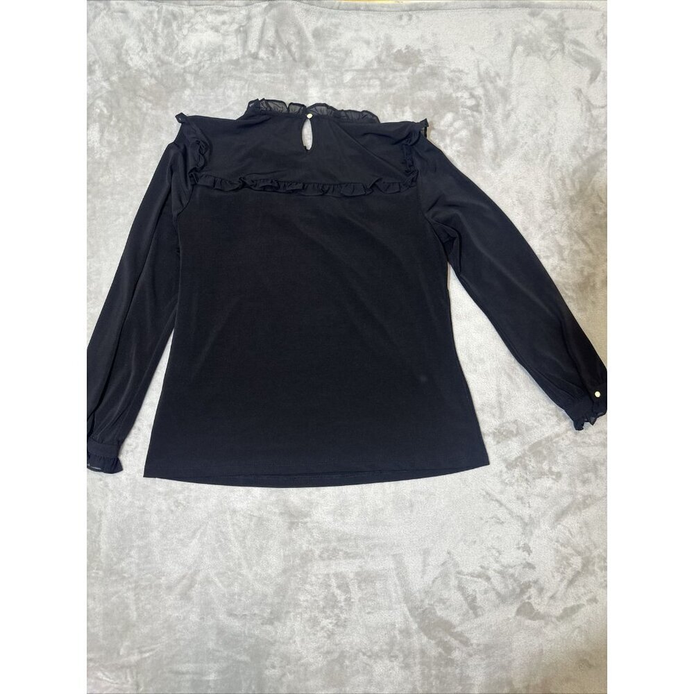 Women’s Karl Lagerfeld Blouse Ruffled Lined Black Size Small - Picture 8 of 12